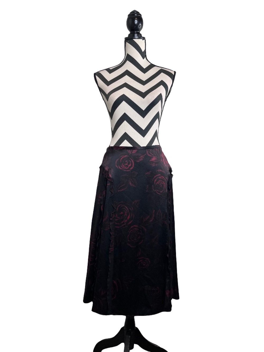 NWT Fairy Grunge Witchy Dark Floral Whimsigoth 100% Silk Midi Skirt Sz 16
